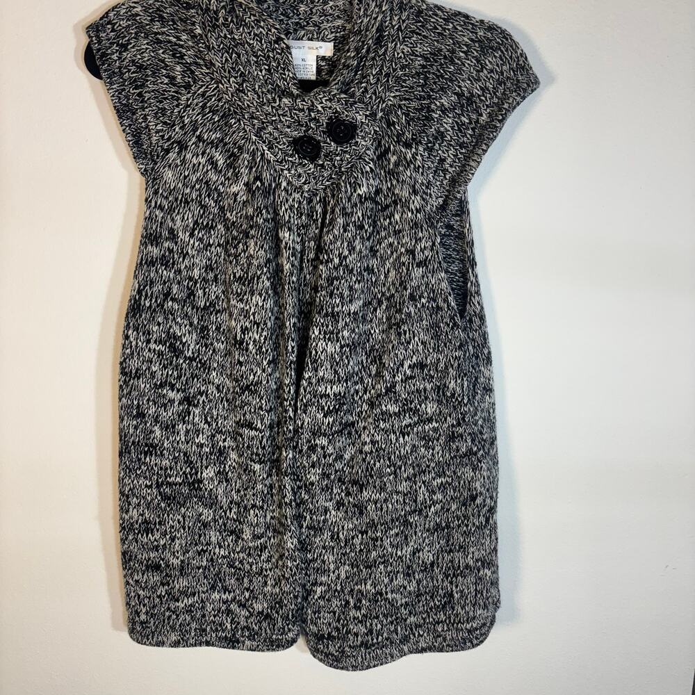 August Silk Womens XL Marled Knit Sweater Vest Cardigan Cowl Neck Button Black